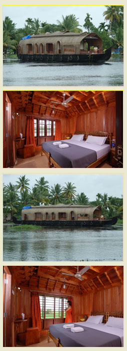 Kerala Houseboat: In Kumarakom backwater; Interior of Houseboat